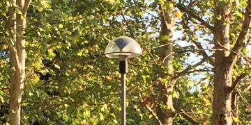la lampada rimessa in sicurezza questa mattina nei giardini di Via del Raggio Vecchio