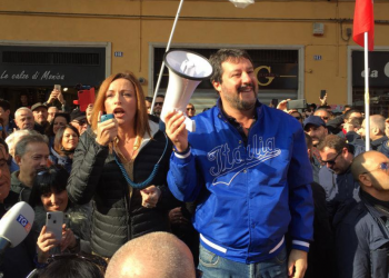 Matteo Salvini con la candidata governatrice dell'Emilia, Lucia Borgonzoni