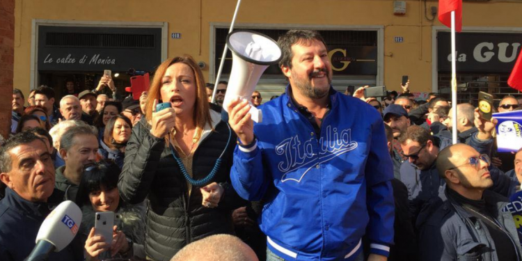 Matteo Salvini con la candidata governatrice dell'Emilia, Lucia Borgonzoni