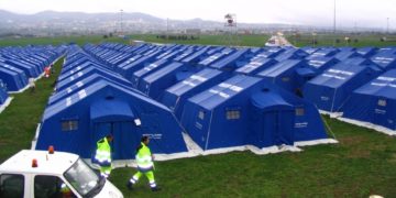Il campo installato dalla Prociv Narni dopo il terremoto dell'Aquila