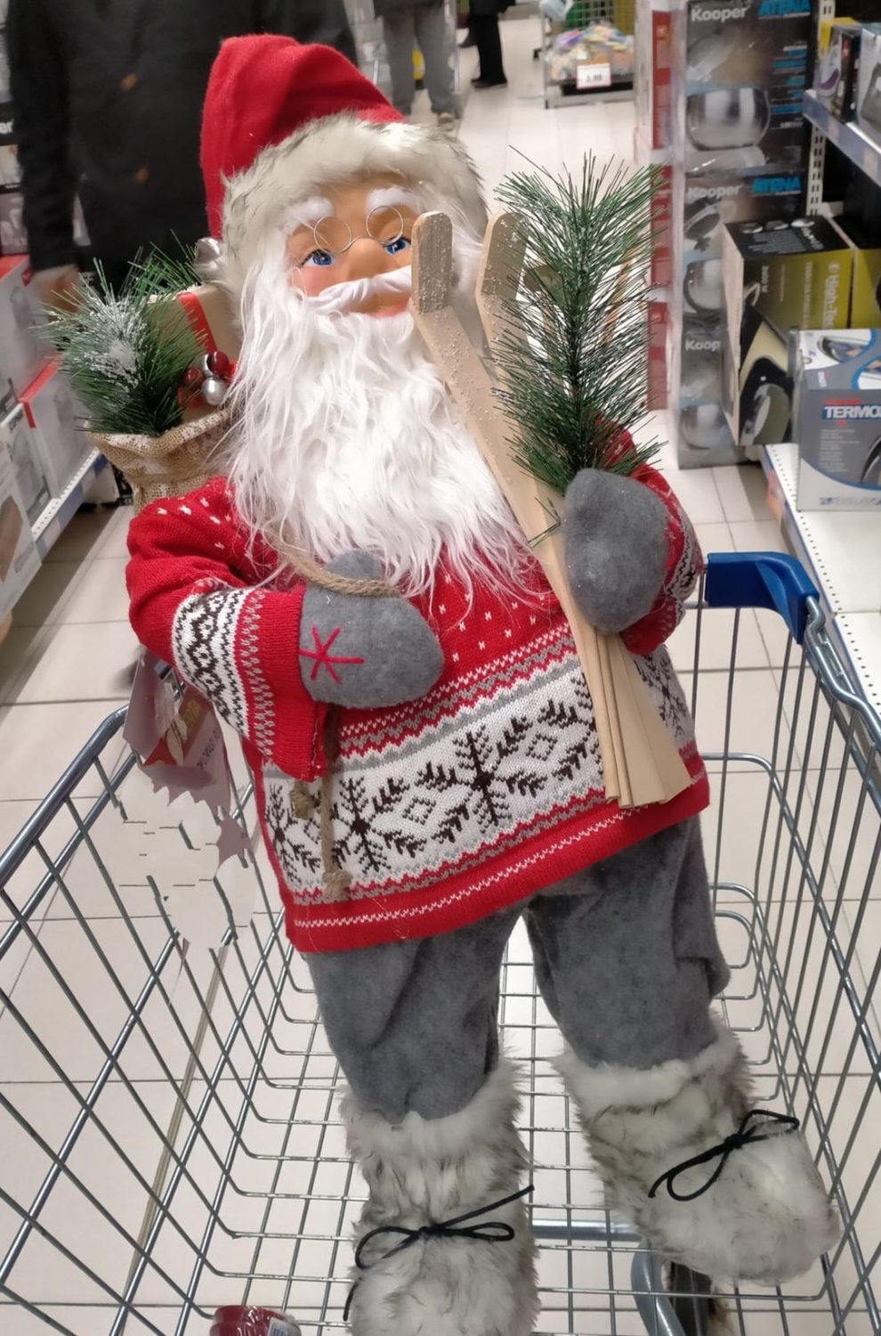 Babbo Natale su scaletta luminosa 76 Led Bianco caldo e Bianco freddo dimmerabile con telecomando Wisdom