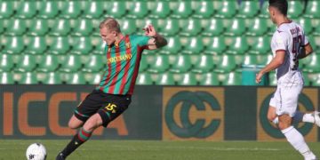 Sorensen in una foto di A. Mirimao, è suo il gol del vantaggio rossoverde a Brescia