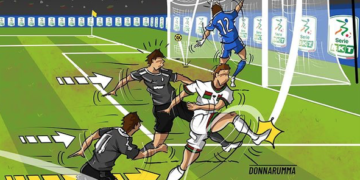 nella vignetta il gol di Donnarumma ad Alessandria