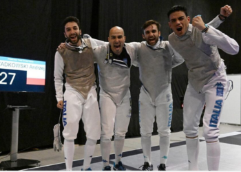 nella foto di Augusto Bizzi la squadra azzurra che ha vinto in Coppa del Mondo a Belgrado.