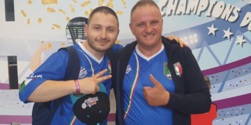 Montecaggi ( a dx nella foto da Facebook ) e Riga campioni del mondo di calcio balilla per diversamente abili