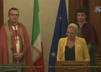 Il parroco di narni don Sergio Rossini e il Vicesindaco Alessia Quondam alla cerimonia in Senato