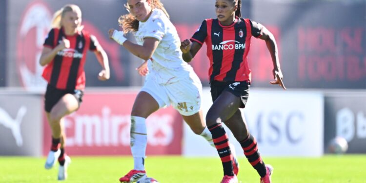 MILAN, ITALY - OCTOBER 24: Mawa Sesay of AC Milan in action during the Serie A Women match between AC Milan and Ternana Calcio at Vismara PUMA House of Football on October 24, 2026 in Milan, Italy. (Photo by Marco Mantovani/AC Milan via Getty Images)